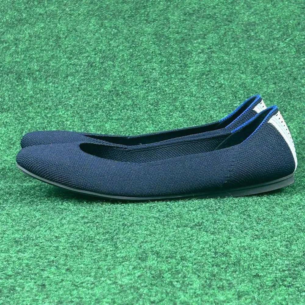 Rothy's The Square Knit Flats Women 7 Navy Blue Ballets Shoe Striped Heel Detail